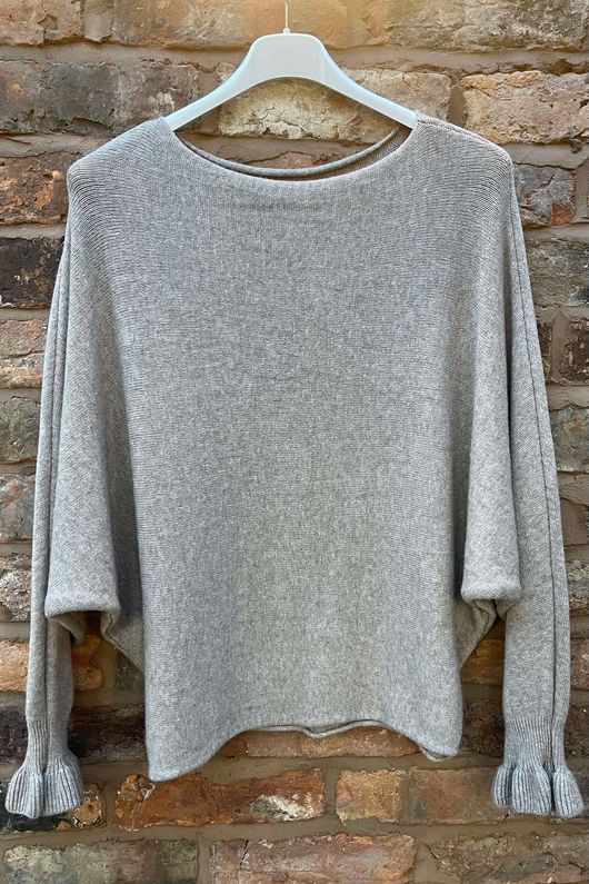 Conrad Batwing Ruffle Cuff Knit Mocha Marl /10 =